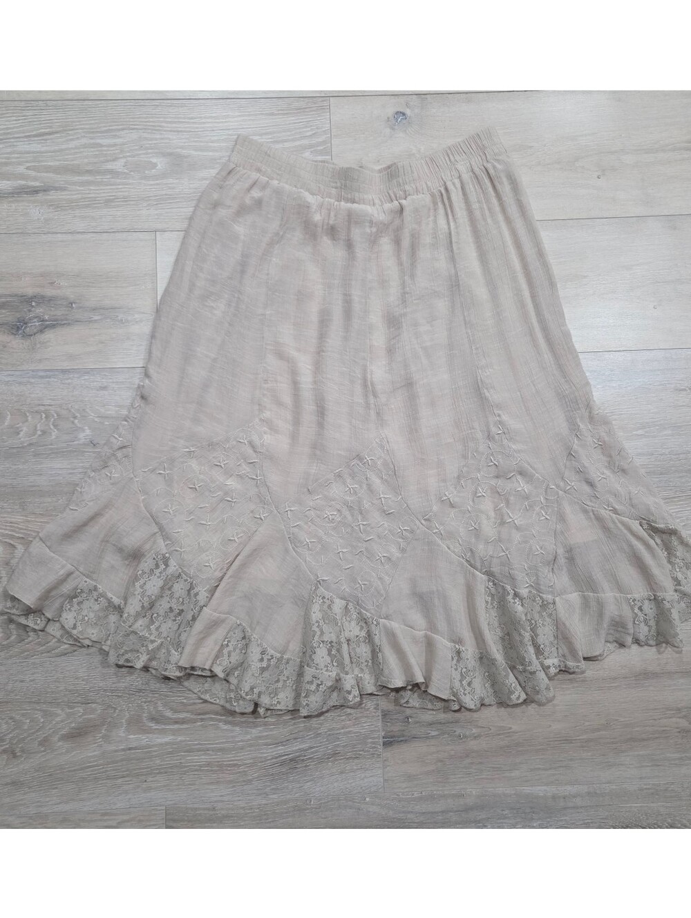 Krazy Kat Womens Gauzey Peasant Skirt Ruffle Floral Lace Embroidered Stretch XXL